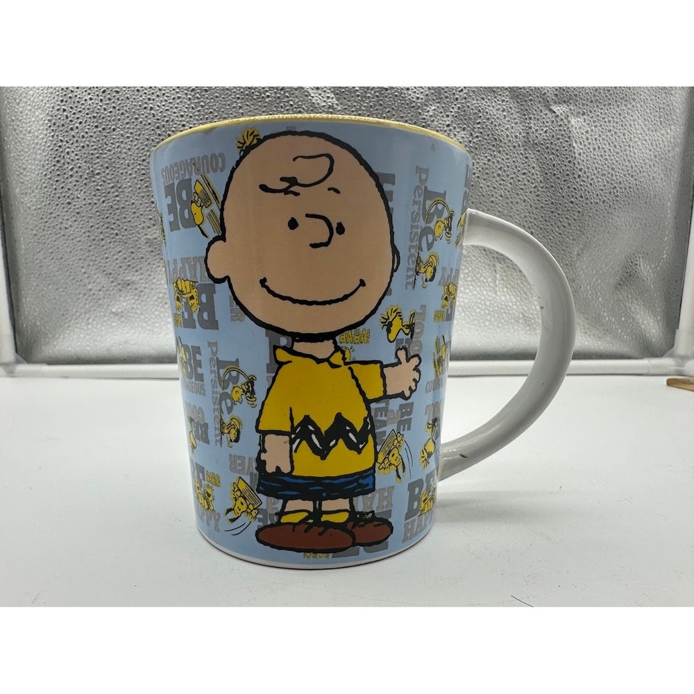 Peanuts Charlie Brown Woodstock Coffee Mug Gibson Blue Yellow Ceramic 12217